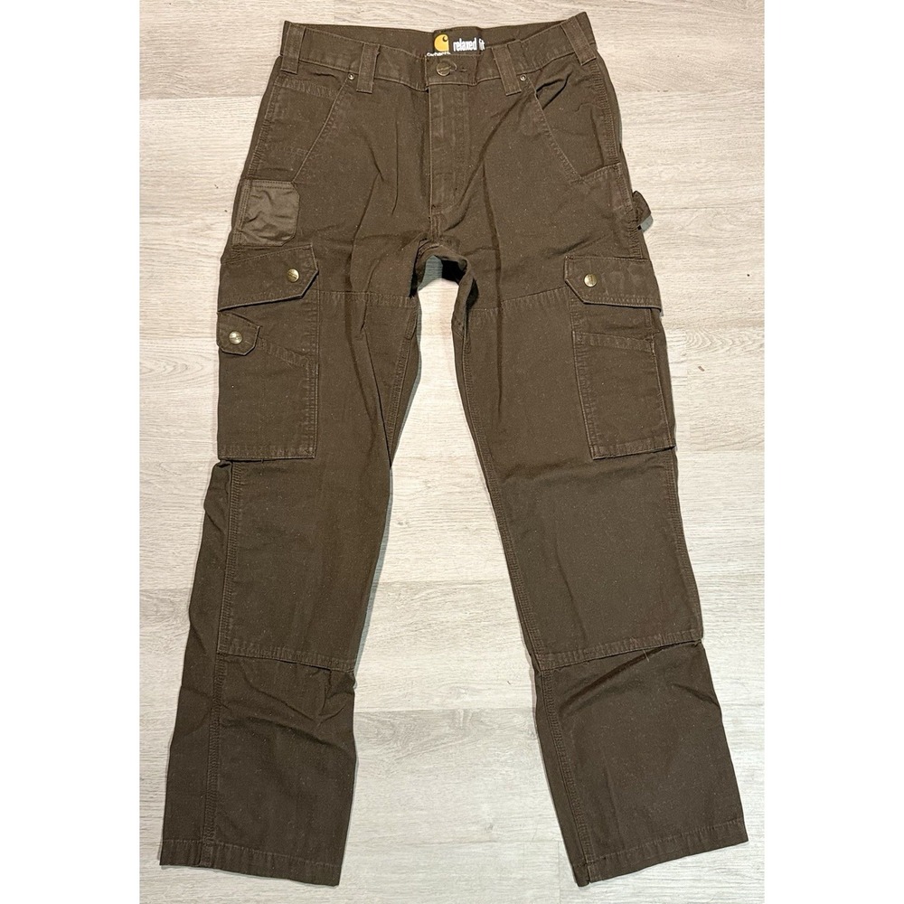 Carhartt Cargo Double Knee Pants Men's Size 31x32 Brown Ripstop Canvas B342-DFE